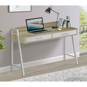 47" Writing Desk with 2drawers Sleek Two-Tone Writing Desk - Nature and White Finish, Ideal for Home Office and Study Spaces, with Cable Management System and Sturdy Metal Frame W2026P197434