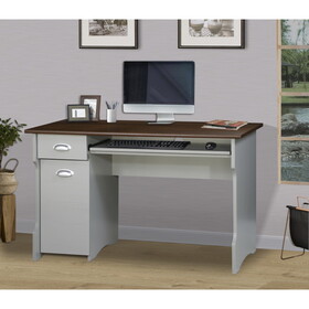 47" Writing Desk "Elegant Two-Tone Writing Desk with Storage - Contemporary Gray and Rosewood Finish, Sturdy Office and Home Workstation" W2026P197440