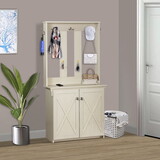 HALL TREE & CABINET Timeless Antique White Hall Tree with Storage and Hooks - Classic Entryway Organizer W2026P197441