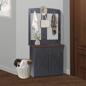 HALL TREE & CABINET"Versatile Hall Tree with Bench and Shoe Storage - Antique Black & Maple Finish, Modern Entryway Organizer with Adjustable Shelves" W2026P197446