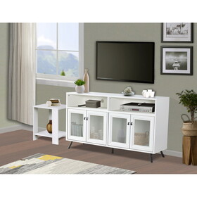 TV Stand, Chic White Media Console - Contemporary TV Stand with Adjustable Legs and Cable Management W2026P197462