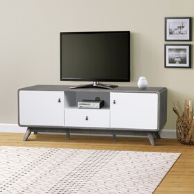 TV Stand : Contemporary Two-Tone Gray Oak and White Media Console - Spacious Modern TV Stand with Storage, Ideal for Living Room Entertainment Center, Fits up to 85 inch TVs W2026P197476