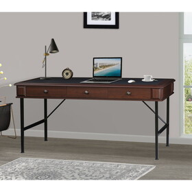 63" WRITING DESK "Chic Cherry and Black Dual-Tone Office Desk - Elegant, Durable Writing Table with Storage Drawers and Metal Frame" W2026P197489