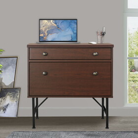 LATERAL FILE DRAWER Cherry Wood File Cabinet with 2 Drawers - Contemporary Metal Hardware, Legal and A4 Storage, Scratch-Resistant Surface W2026P197490