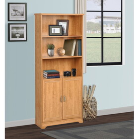 "5-SHELF BOOKCASE WITH DOORS" Honey Maple Wooden Bookcase - Adjustable Shelves, Contemporary Storage Unit with Metal Hardware for Home and Office W2026P197492