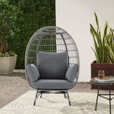 Large Outdoor Egg Chair, Indoor Patio Wicker Basket Chair with Cushion, Rattan Egg Chairs for Bedroom, Outside, Balcony,Grey W2026P204452