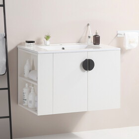30" Bathroom Vanity with Sink,with two Doors Cabinet Bathroom Vanity Set with Side left Open Storage Shelf,Solid Wood,Excluding faucets,white W2026S00021