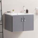 24' Metal Wall Mounted Bathroom Vanity with White sink,Two Metal Soft Close Cabinet Doors, Metal,Excluding faucets,Grey W2026S00029