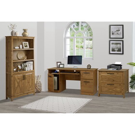 60" Writing Desk Base+60" Writing Desk Top, Rustic Old Pine Executive Desk with Ample Storage - Ideal for Home Office and Study Areas W2026S00031