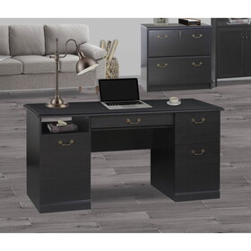 60" Writing Desk Base+60" Writing Desk Top Sophisticated Executive Desk with Espresso Finish, Hidden Keyboard Tray, and Adjustable Storage W2026S00032