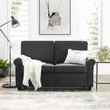 Love seat Sofa Sleeper with Memory Foam Mattress Rolled Arms,Linen Polyester Fabric,Wood and Metal Frame,Plastic Legs Sofa bed Sofa bed, black W2026S00035