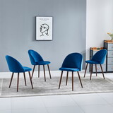 INO Design Mid Century Dining Set of 2/4, Living Room, Vanity, Makeup, Leisure, Accent Soft Velvet Seat & Backrest, Upholstered Side Chairs with Metal Legs (Dark Blue, Set of 4) W2027127598