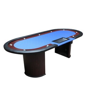 INO Design 96inch Oval Blue Speed Cloth Wooden Texture Racetrack Luna Legs Poker Table with Tray & Dropbox