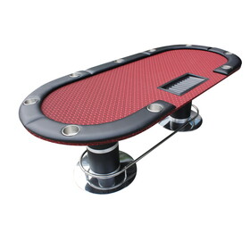INO Design 96" Oval Red Surface Texas Holdem Casino Game Poker Table with Detachable Armrest Chip Tray