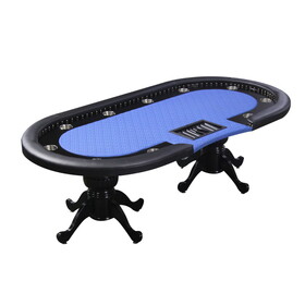 INO Design 94" Oval Round Stud Rivet Decorate Blue Cloth Casino Game Poker Table with Stylish Clawfoot Legs
