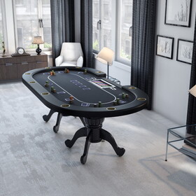 INO Design 96" Oval Black Aura Texas Holdem Casino Game Poker Table with Curved Legs DropBox, W2027S00084