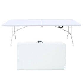 8ft Folding Table, Portable Plastic Table for Camping, Picnics, Parties, High Load Bearing Foldable Table White