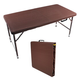 4ft Rattan Folding Table for Indoor&Outdoor, Portable Foldable Table Rattan Plaited Brown W2031P168587