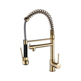 Double Handles Deck Mount Spring Pull Out Sprayer Kitchen Faucet with Clean Water Outlet in Brushed Gold W2053123509