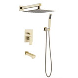 3-Spray Patterns with 2.5 GPM 12 in. Bathroom Wall Mount Dual Shower Heads with Hand Shower in Spot Resist Brushed Gold W2053123510