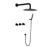 Double-Handle 2-Spray Wall Mount Full/Rain Shower Faucet with Hand Shower in Matte Black (Valve Not Included) W2053126294