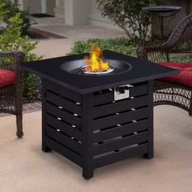 Fire Pit Table, 32-inch Square 50,000 BTU Auto-Ignition Propane Gas Firepit with Waterproof Cover W2053P194089