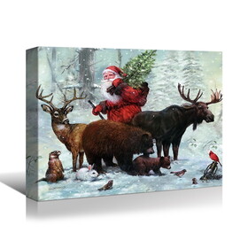 Framed Canvas Wall Art Decor Painting for Chrismas, Santa Claus with cute Animals Chrismas Gift Painting for Chrismas Gift, Decoration for Chrismas Eve Office Living Room W2060131104