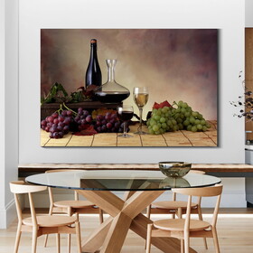 Framed Canvas Wall Art Decor Painting, Still Life Grape, and Wine Bottle Painting Decoration for Restaurant, Kitchen, Dining Room, Office Living Room, Bedroom Decor-Ready to Hang W2060133907