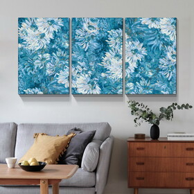 Framed Canvas Wall Art Decor Abstract Painting, Cyan Color Daisy Oil Painting Style Decoration for Restaurant, Kitchen, Dining Room, Office Living Room, Bedroom Decor-Ready to Hang W2060138643