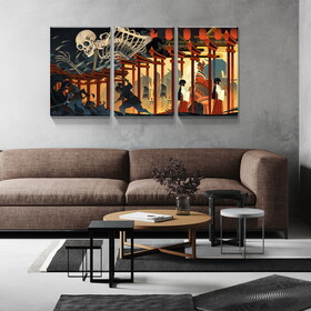 3 panels Framed Canvas Japanese Wall Art Decor, 3 Pieces Ukiyo-e Style Painting Decoration Painting for Chrismas Gift, Office, Dining room, Living room, Bathroom, Multicolor W2060139314