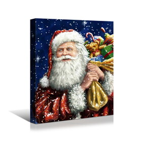 Framed Canvas Wall Art Decor Painting for Chrismas, Santa Claus with a Ba g of Gifts Painting for Chrismas Gift, Decoration for Chrismas Eve Office Living Room, Bedroom Decor-Ready to Hang