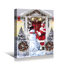 Framed Canvas Wall Art Decor Painting for Chrismas, Santa Claus with Snowman Painting for Chrismas Gift, Decoration for Chrismas Eve Office Living Room, Bedroom Decor-Ready to Hang W2060141597