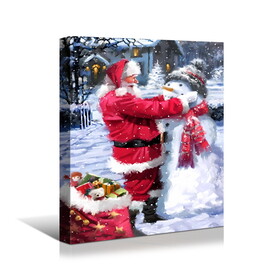 Framed Canvas Wall Art Decor Painting for Chrismas, Santa Claus Hugging Snowman Painting for Chrismas Gift, Decoration for Chrismas Eve Office Living Room, Bedroom Decor-Ready to Hang W2060141598