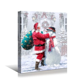 Framed Canvas Wall Art Decor Painting for Chrismas, Santa Claus Hugging Snowman Painting for Chrismas Gift, Decoration for Chrismas Eve Office Living Room, Bedroom Decor-Ready to Hang W2060141599