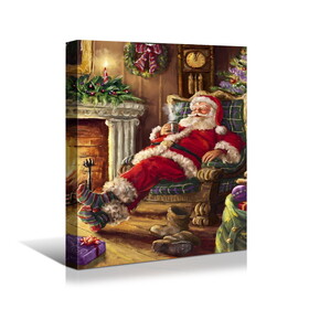 Framed Canvas Wall Art Decor Painting for Chrismas, Santa Claus Sitting Next to Fireplace Painting for Chrismas Gift, Decoration for Chrismas Eve Office Living Room, W2060141602