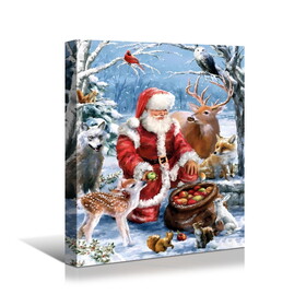 Framed Canvas Wall Art Decor Painting for Chrismas,Santa Claus with Cute Animals Painting for Chrismas Gift, Decoration for Chrismas Eve Office Living Room, Bedroom Decor-Ready to Hang W2060141607