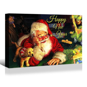 Framed Canvas Wall Art Decor Painting for New Year, Santa Happy New Year Gift Painting for New Year Gift, Decoration for Chrismas Eve Office Living Room, Bedroom Decor-Ready to Han W2060P145711