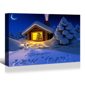 Framed Canvas Wall Art Decor Painting for New Year, Happy New Year on Snow Gift Painting for New Year Gift, Decoration for Chrismas Eve Office Living Room, Bedroom Decor-Ready to Han W2060P145713