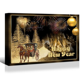 Framed Canvas Wall Art Decor Painting for New Year, Golden Happy New Year Gift Painting for New Year Gift, Decoration for Chrismas Eve Office Living Room, Bedroom Decor-Ready to Hang W2060P145721