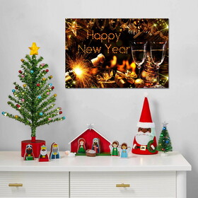 Framed Canvas Wall Art Decor Painting for New Year, Golden Happy New Year Bless Champagne Gift Painting for New Year Gift, Chrismas Eve, Multicolor W2060P145733