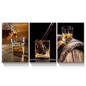 3 Panels Framed Canvas Whiskey Wall Art Decor, 3 Pieces Mordern Canvas Painting Decoration Painting for Chrismas Gift, Office, Dining room, Living room, Bathroom, Multicolor W2060P146600
