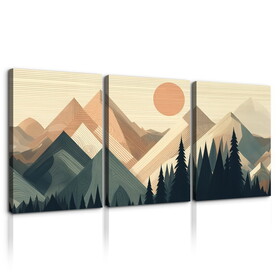3 Panels Framed Abstract Wood Grain Boho Style Mountain & Forest Canvas Wall Art Decor, 3 Pieces Mordern Canvas Decoration Painting for Office, Dining room, Bedroom Decor-Ready to Hang W2060P155347