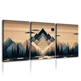 3 Panels Framed Abstract Wood Grain Boho Style Mountain & Forest Canvas Wall Art Decor, 3 Pieces Mordern Canvas Decoration Painting for Office, Dining room, Bedroom Decor-Ready to Hang W2060P155381