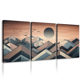 3 Panels Framed Abstract Wood Grain Boho Style Mountain & Forest Canvas Wall Art Decor, 3 Pieces Mordern Canvas Decoration Painting for Office, Dining room, Bedroom Decor-Ready to Hang W2060P155383