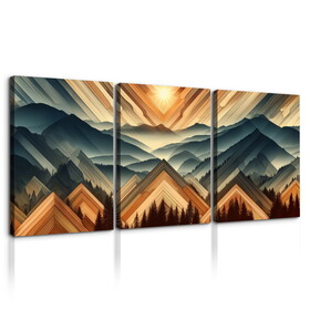 3 Panels Framed Abstract Wood Grain Boho Style Mountain & Forest Canvas Wall Art Decor, 3 Pieces Mordern Canvas Decoration Painting for Office, Dining room, Bedroom Decor-Ready to Hang W2060P155385