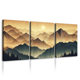 3 Panels Framed Abstract Wood Grain Boho Style Mountain & Forest Canvas Wall Art Decor, 3 Pieces Mordern Canvas Decoration Painting for Office, Dining room, Bedroom Decor-Ready to Hang W2060P155386