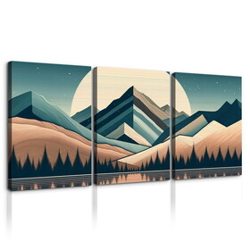3 Panels Framed Abstract Wood Grain Boho Style Mountain & Forest Canvas Wall Art Decor, 3 Pieces Mordern Canvas Decoration Painting for Office, Dining room, Bedroom Decor-Ready to Hang W2060P155392