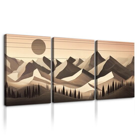 3 Panels Framed Abstract Wood Grain Boho Style Mountain & Forest Canvas Wall Art Decor, 3 Pieces Mordern Canvas Decoration Painting for Office, Dining room, Bedroom Decor-Ready to Hang W2060P155436