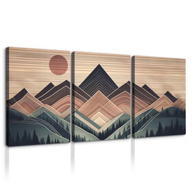 3 Panels Framed Abstract Wood Grain Boho Style Mountain & Forest Canvas Wall Art Decor, 3 Pieces Mordern Canvas Decoration Painting for Office, Dining room, Bedroom Decor-Ready to Hang W2060P155533