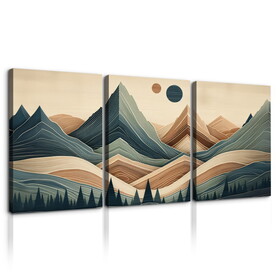 3 Panels Framed Abstract Wood Grain Boho Style Mountain & Forest Canvas Wall Art Decor, 3 Pieces Mordern Canvas Decoration Painting for Office, Dining room, Bedroom Decor-Ready to Hang W2060P155537